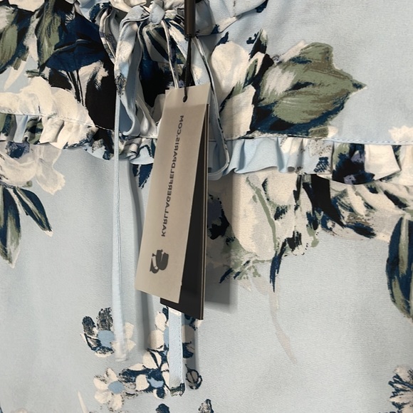 Karl Lagerfeld Paris Floral Printed Tie Neck Blouse Blue - Picture 6 of 8